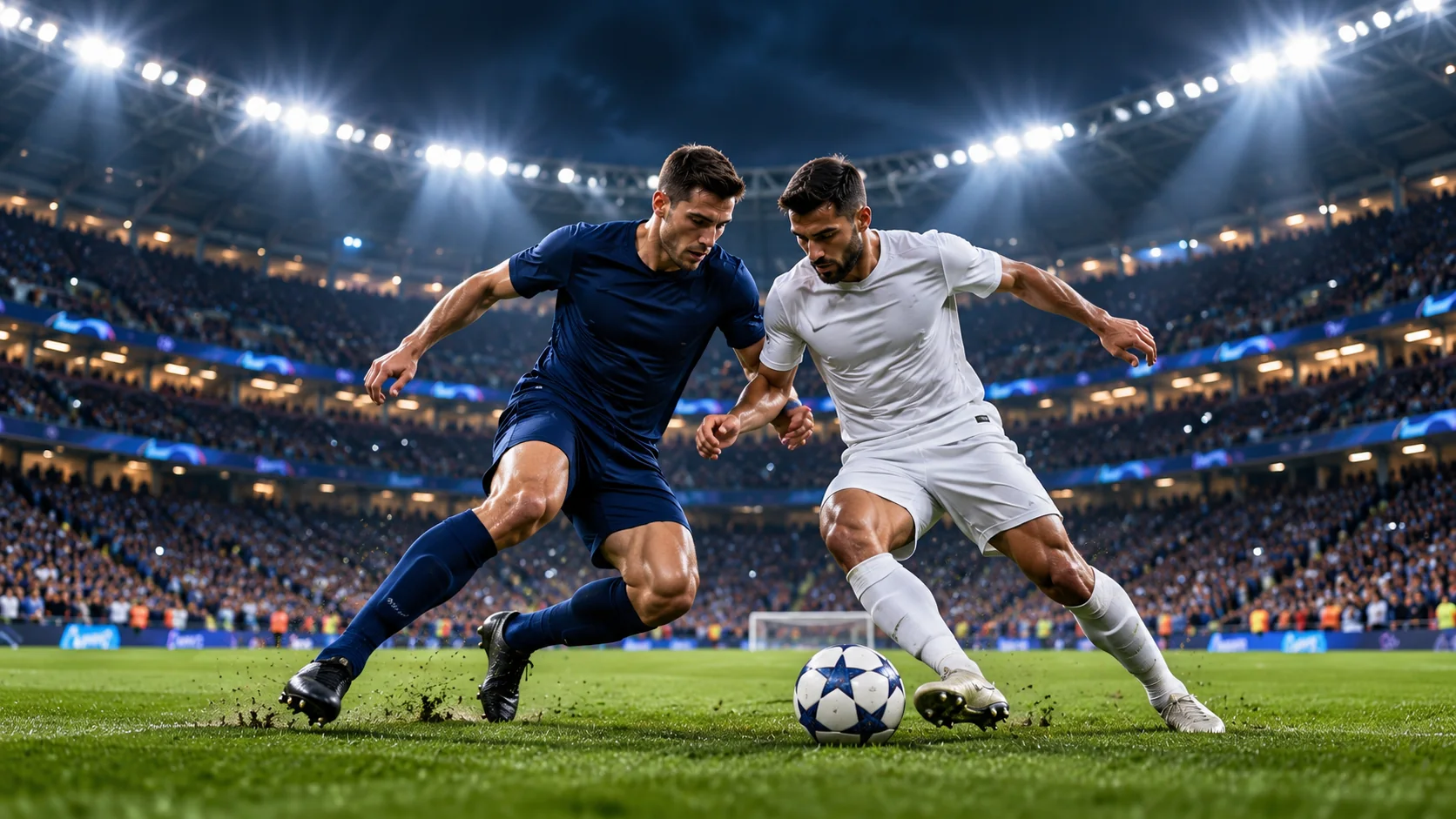 Zwei Fußballspieler in neutralen Trikots